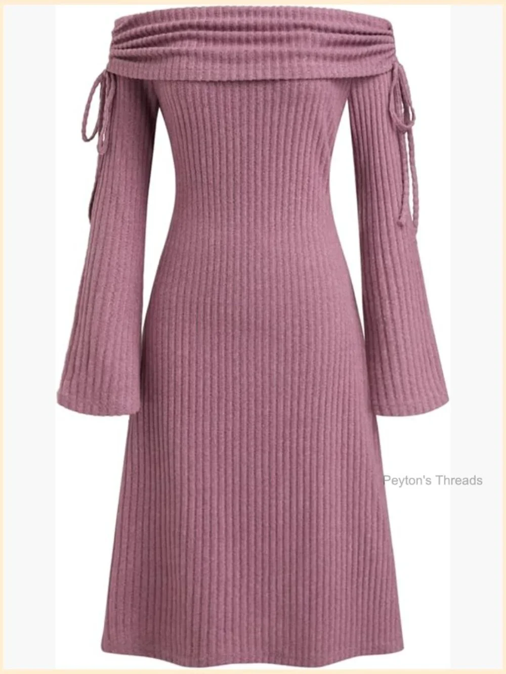 Off Shoulder Knit Midi Dress with Tie Sleeve Details - Picture 1 of 5